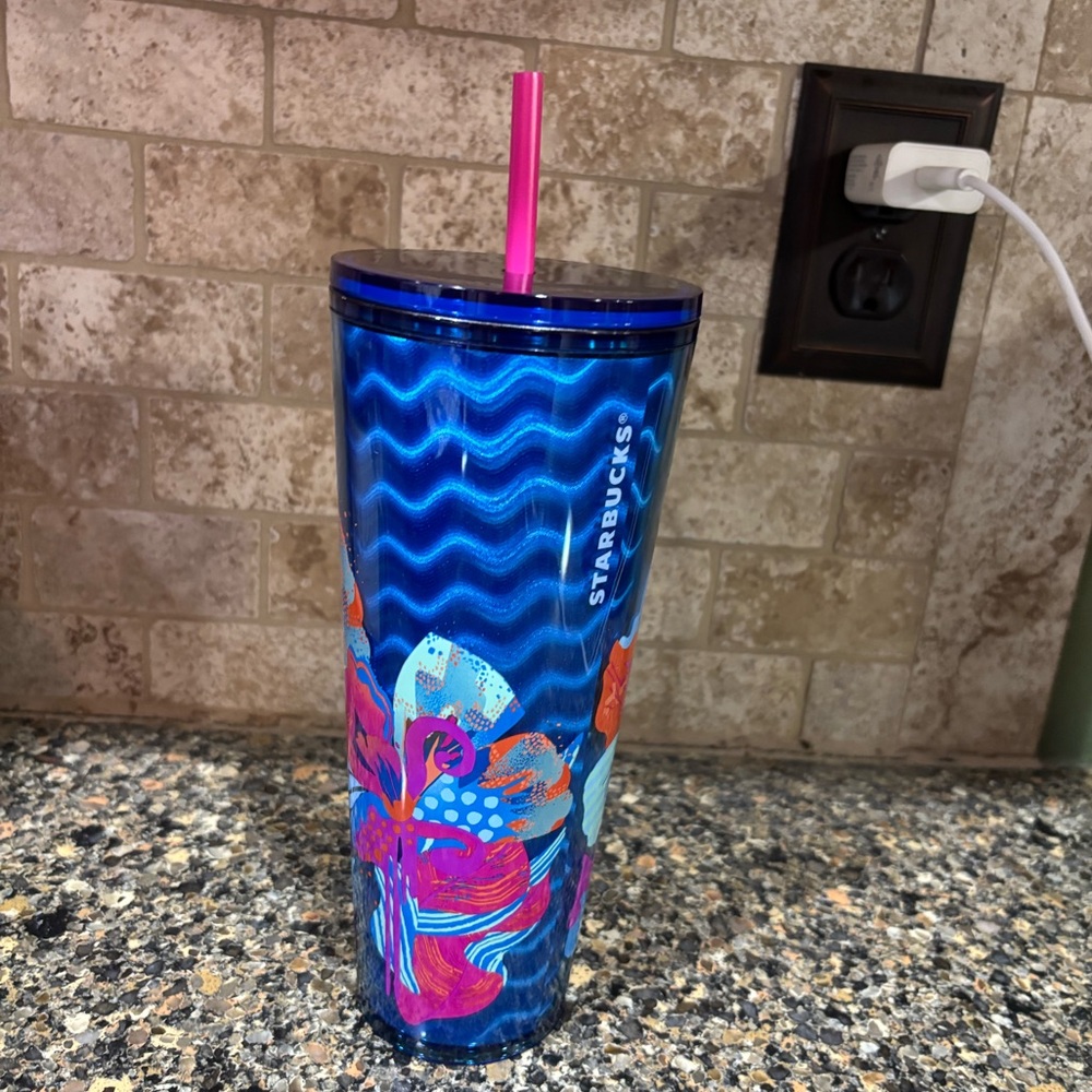 Starbucks Blue Wave Under the Sea Floral Holographic Cold Cup Tumbler Venti 24oz - Picture 3 of 8